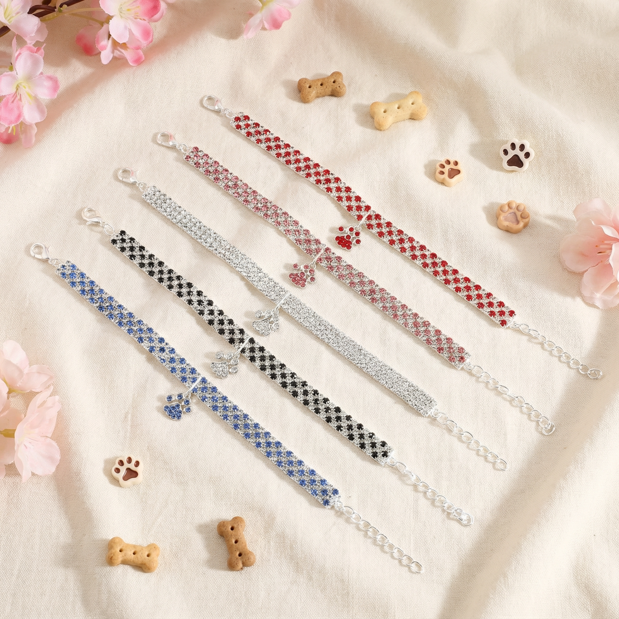 Rhinestone Paw Charm Pet Collar