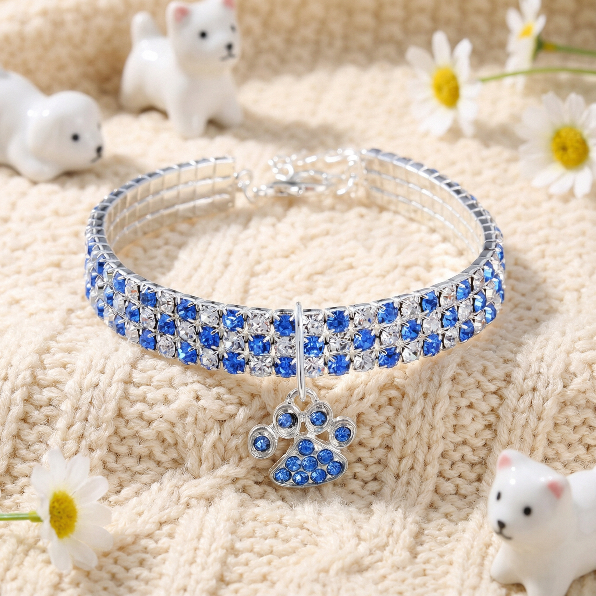Rhinestone Paw Charm Pet Collar